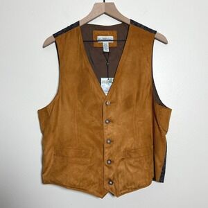 Windsor Lake Mens Woven Vest M Orange Paisley Faux Suede Western Country